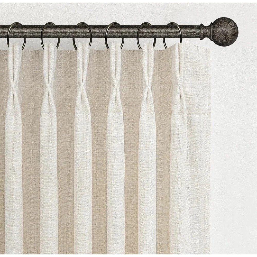 Light Beige 60x96 Inch Linen Patio Curtains, 2 Panel Set for Sliding Doors